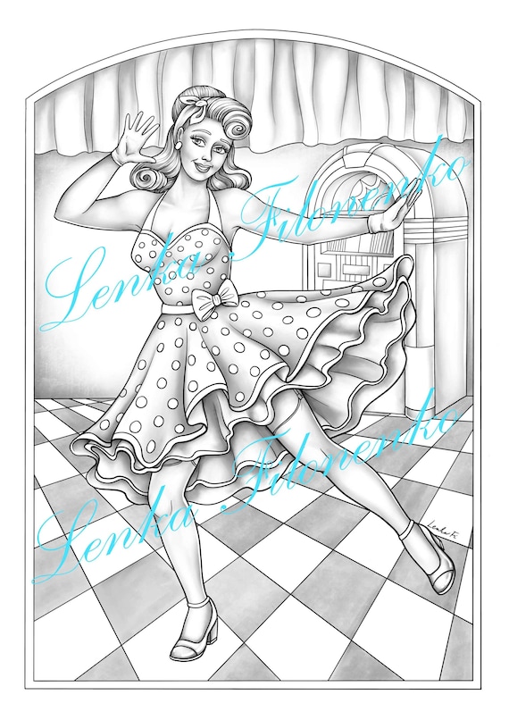 Coloring page for adults rockroll dancer grey scale coloring for adults pdf download and print