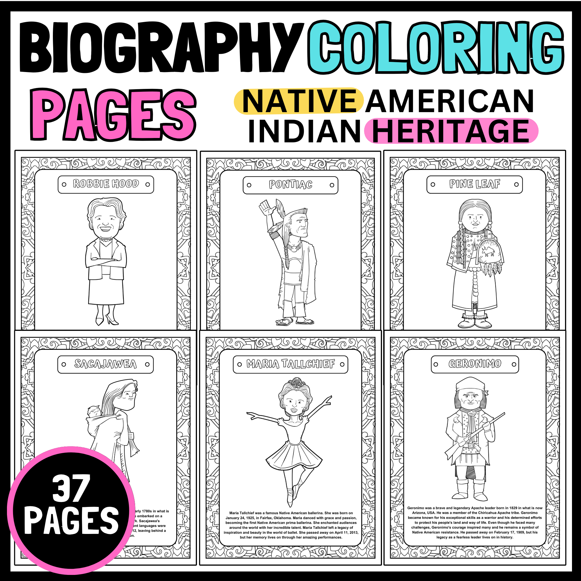 Native american heritage leaders biography coloring pages bulletin board ideas made by teachers