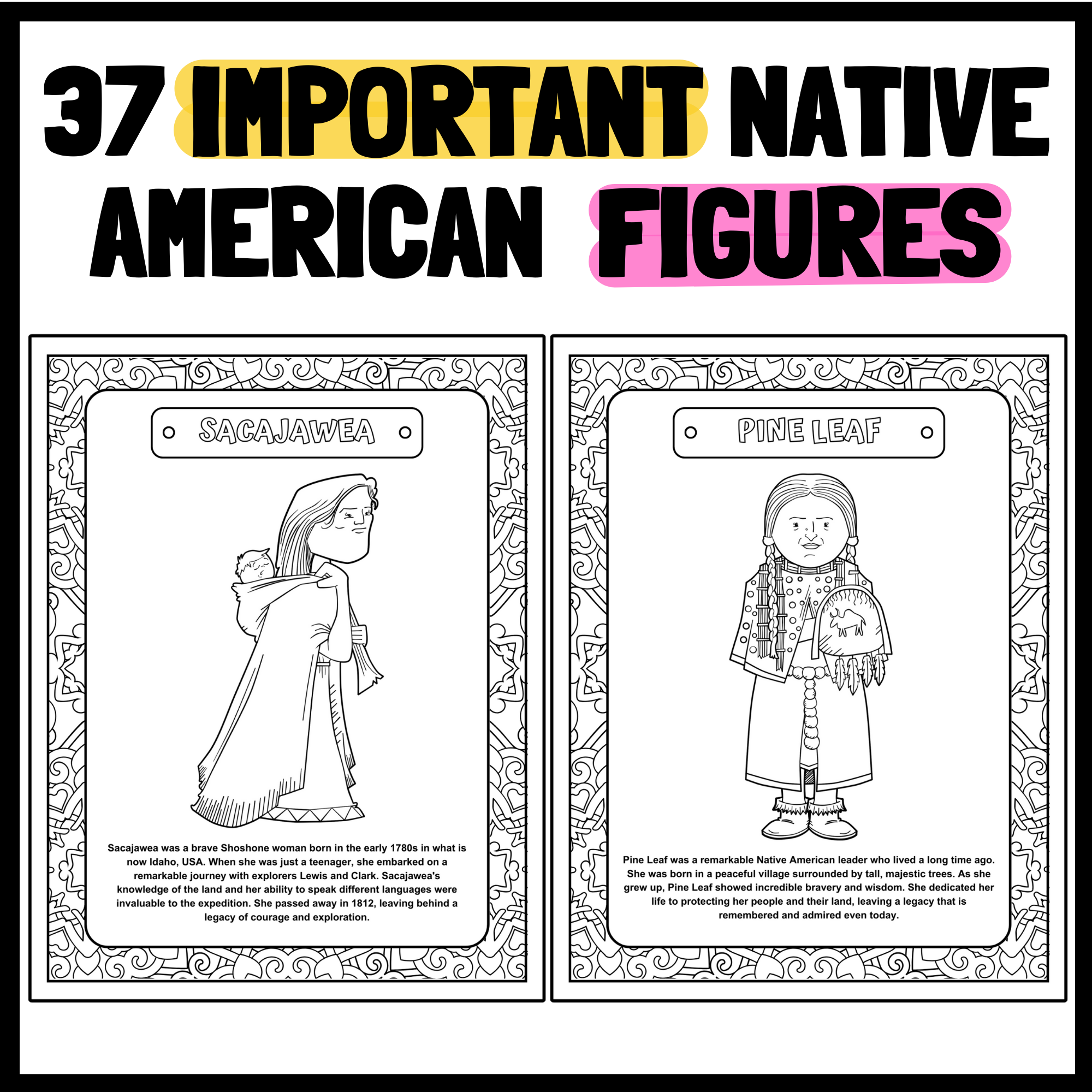 Native american heritage leaders biography coloring pages bulletin board ideas made by teachers