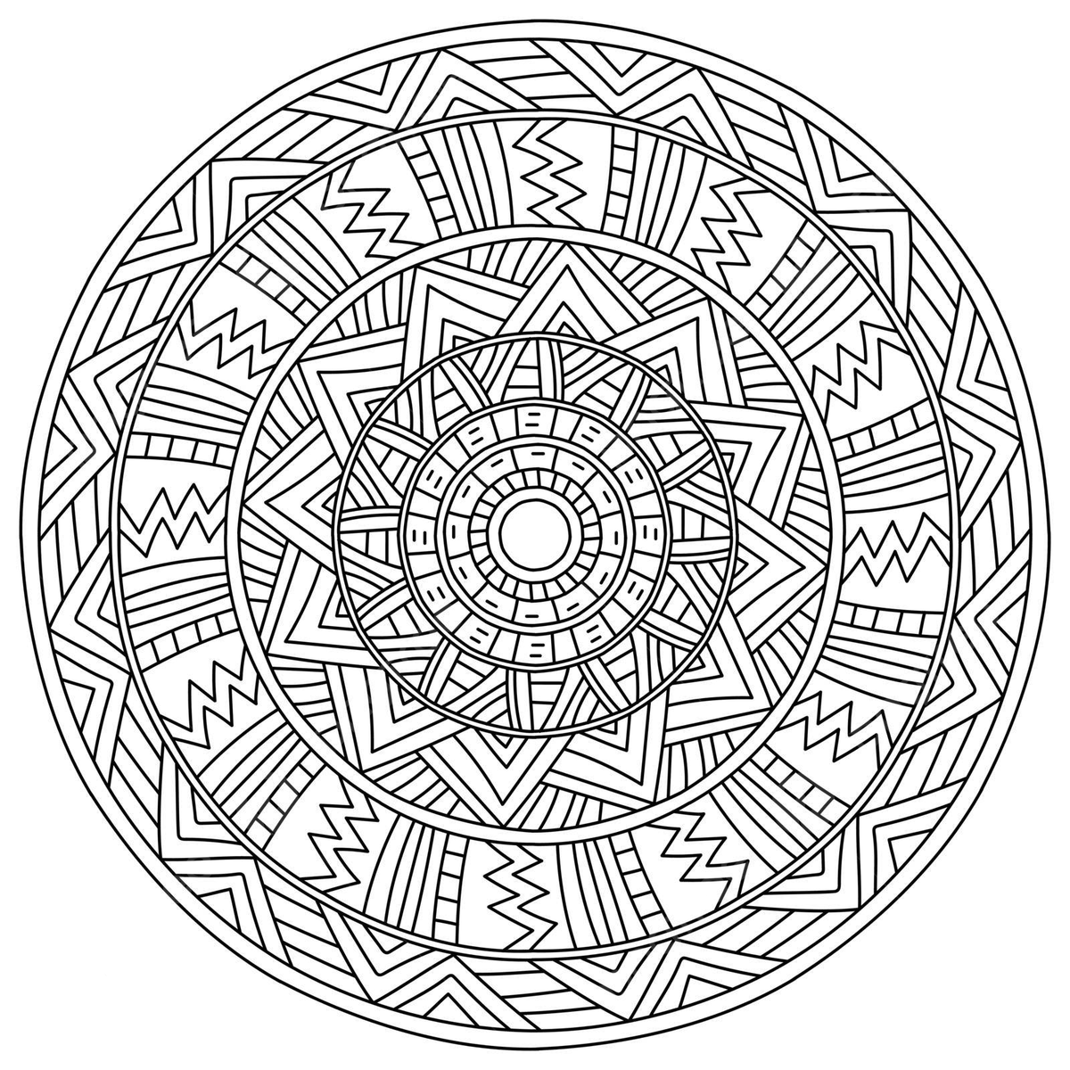 Meditation coloring page mandala outline with linear patterns of straight lines and triangles vector man drawing ring drawing ear drawing png and vector with transparent background for free download