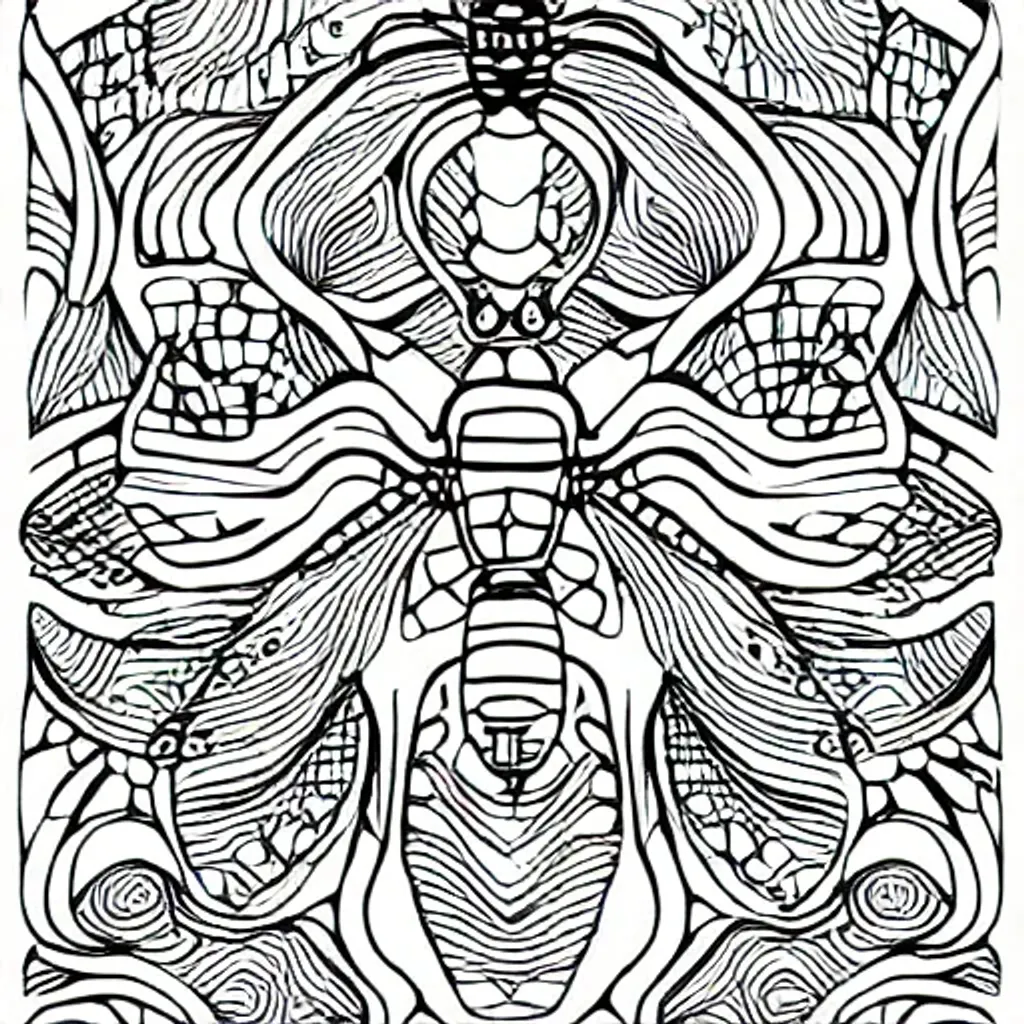 Multiple bug ink drawing line art colouring page ve