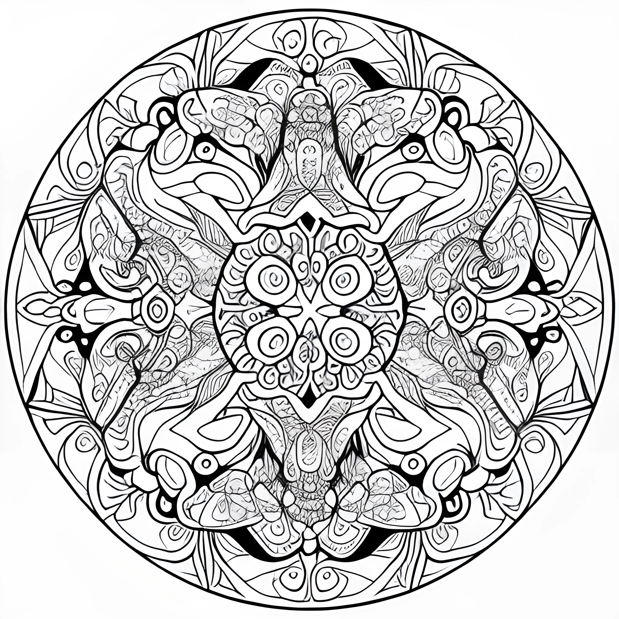 Coloring book page detled mandala dragon stencil bold lines f