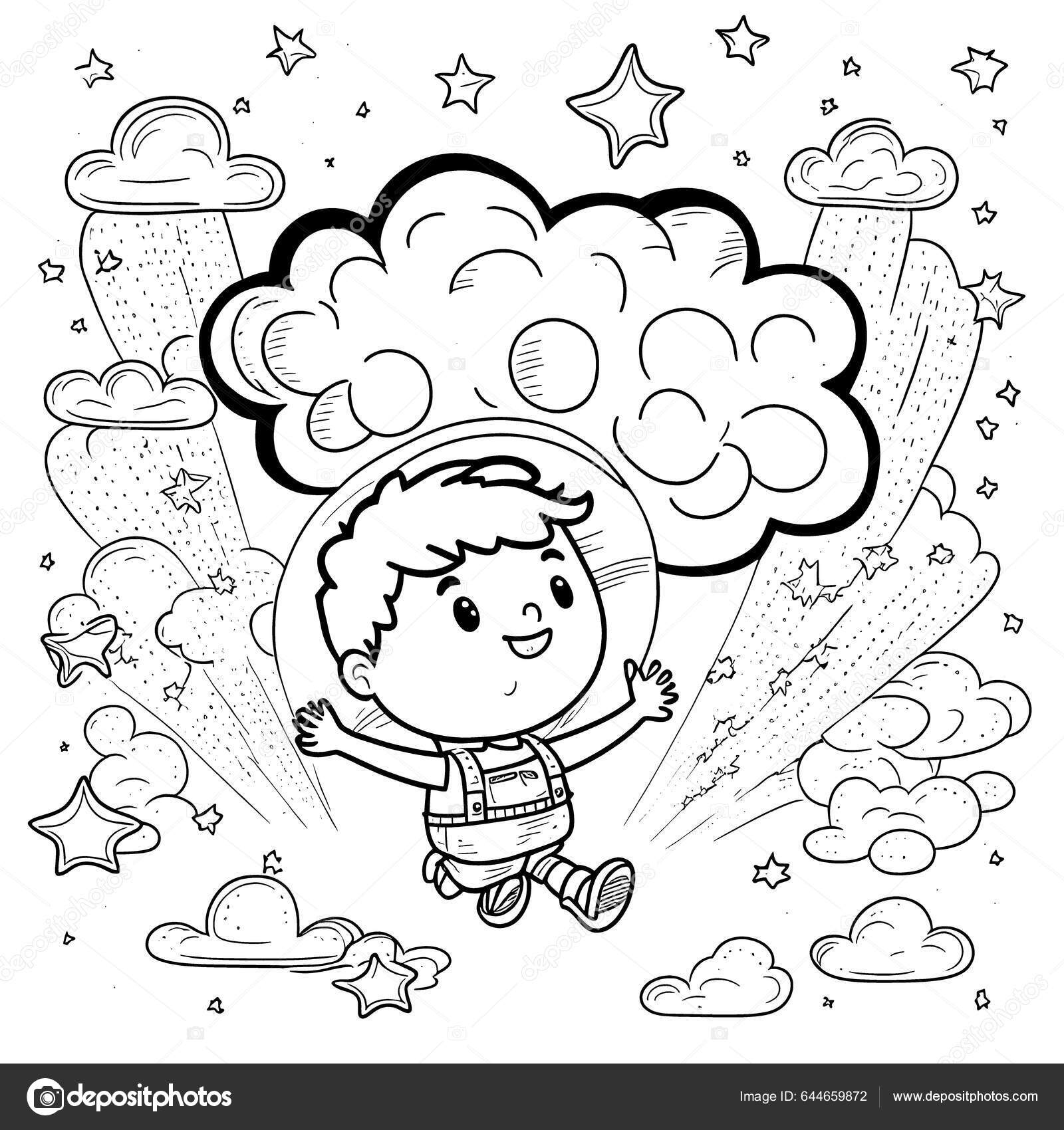 Black white coloring pages kids simple lines cartoon style happy stock illustration by george