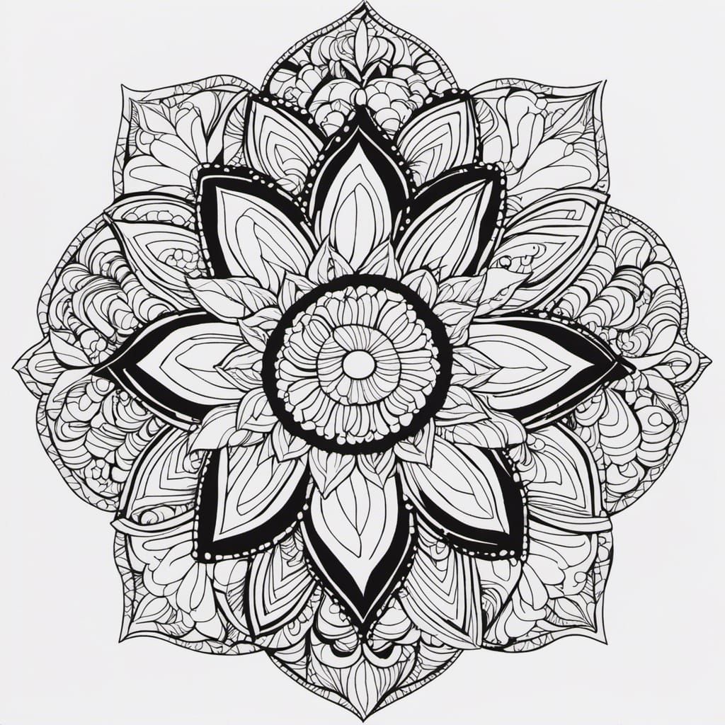 Prompt coloring page black and white zentangle flower bold black lines rnightcafe