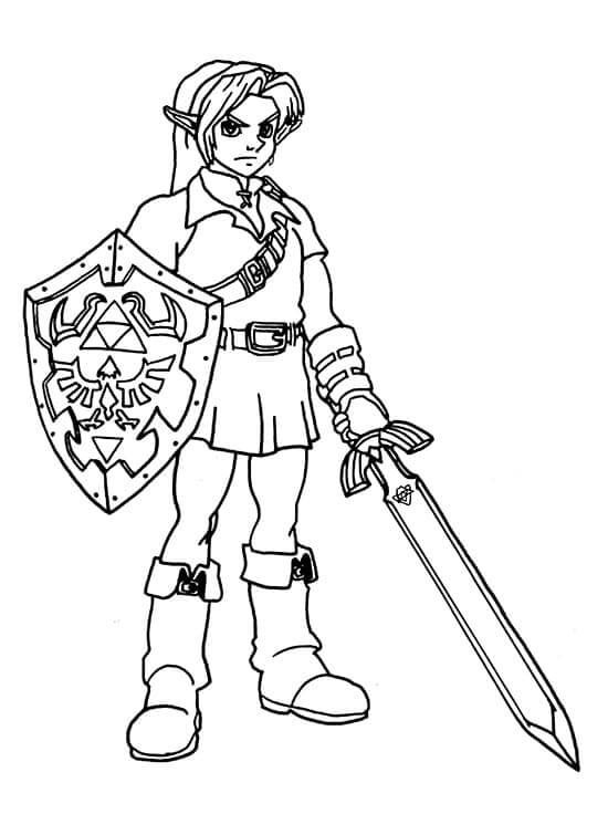 With sword and shield link is ready to fight coloring page
