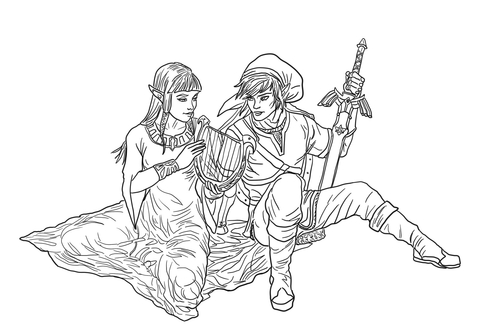 Link and zelda coloring page free printable coloring pages