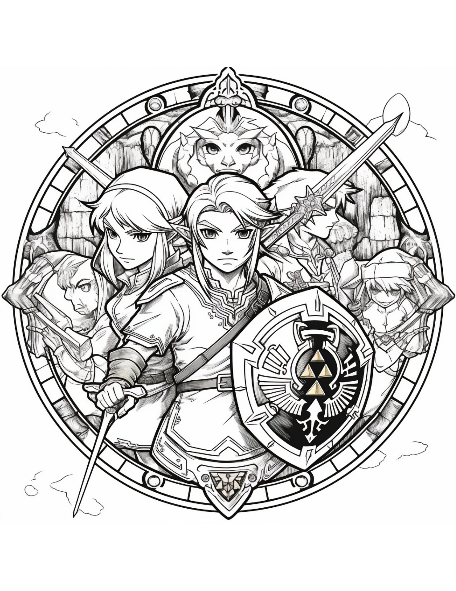 Fun past time legend of zelda coloring pages link princess zelda triforce coloring page fantasy loz gamer coloring ai art coloring book instant download