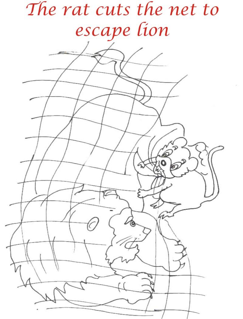 Rat saves lion coloring page for kids