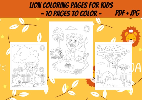 Lion coloring pages printable pages lion digital coloring book for kids boys and girls kdp interior