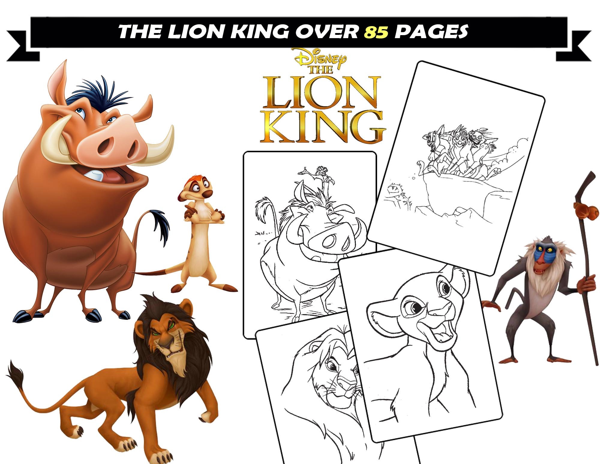 The lion king coloring book for children timon pumba simba cartoon coloring pages instant download coloring sheets for boys and girls