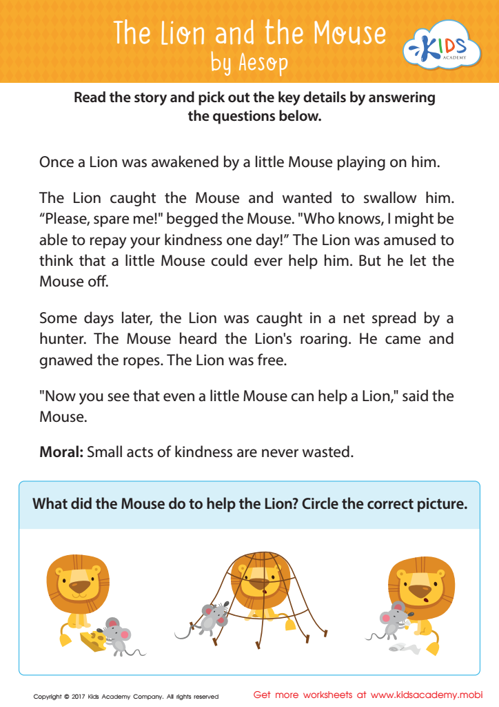 The lion and the mouse sequencing worksheet free printout for kids