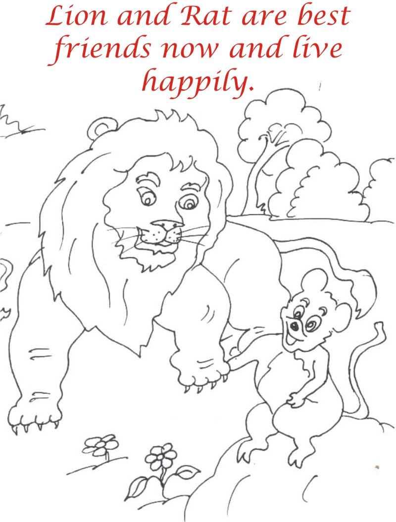 The lion and rat story coloring page for kids