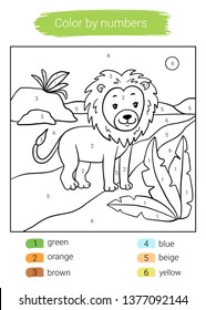 Color by number lion educational children stock vector royalty free