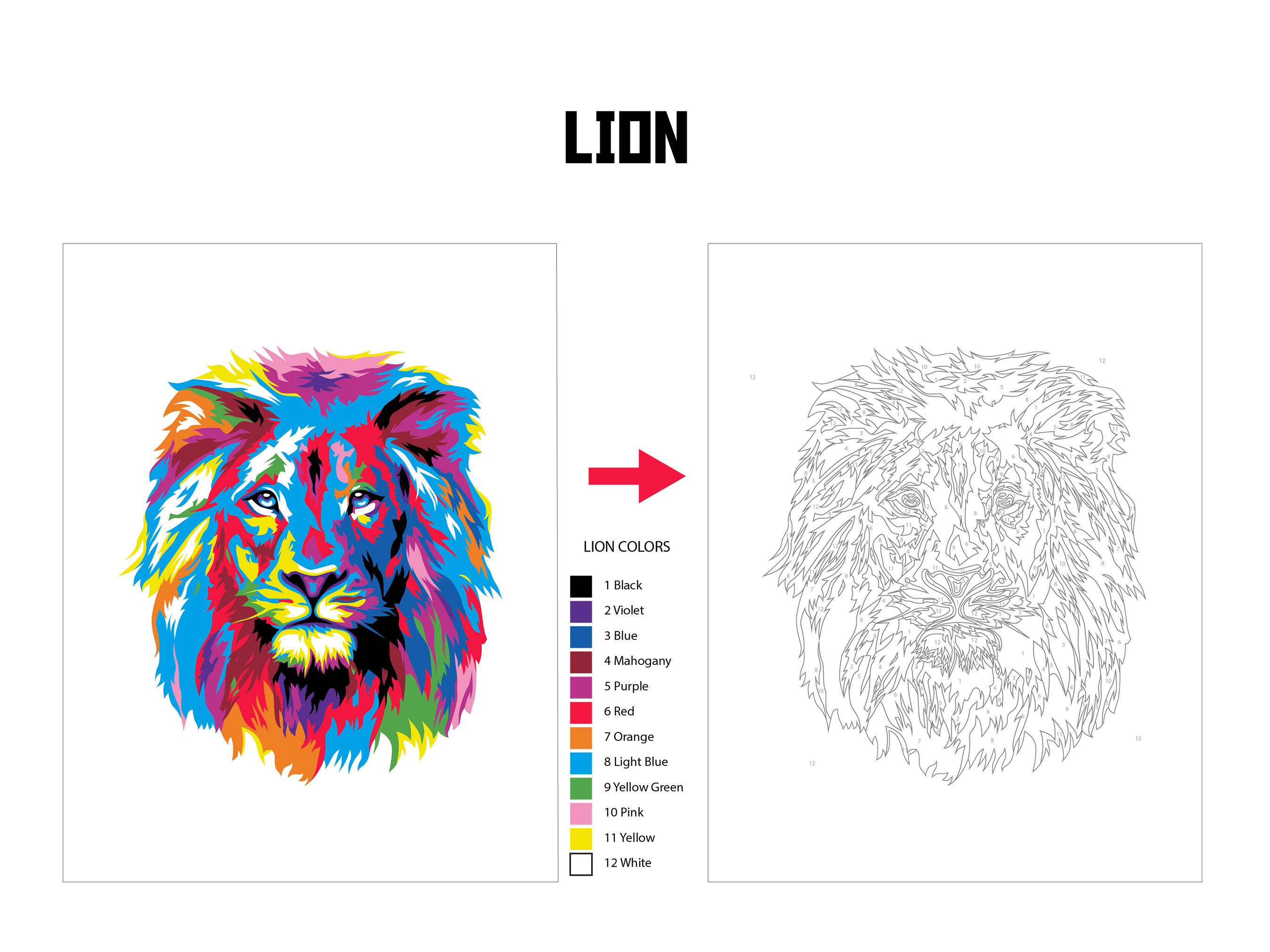 Color by number coloring page colourful abstract lion adult coloring page diy digital coloring by number sheet printable pdf download instant download