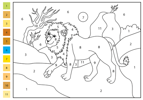 Lion color by number free printable coloring pages