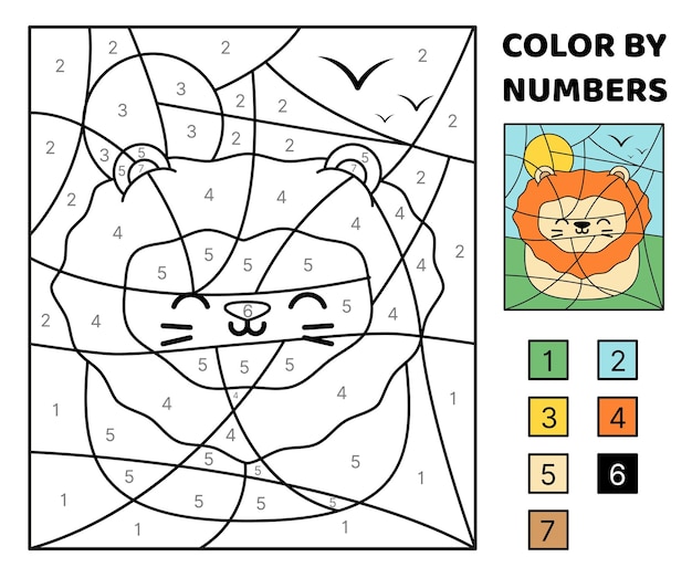 Premium vector lion color by number squishmallow coloring page game for kids kawaii cartoon vector