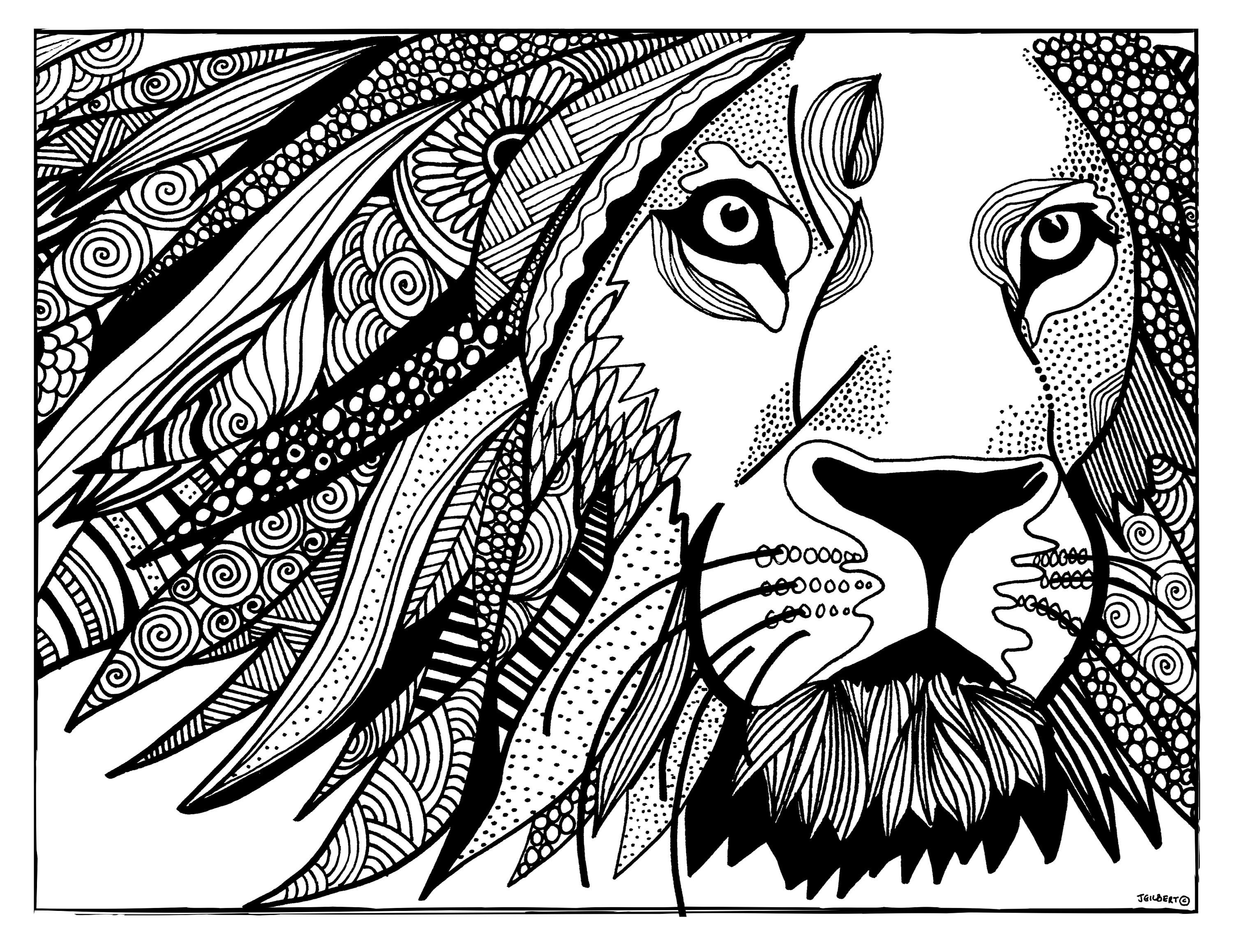 Printable coloring page lion coloring page printable pdf hand drawn lion illustration instant download download now