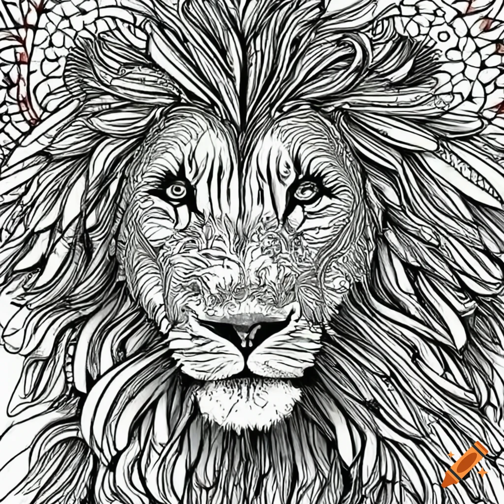 Black and white coloring page of a lion on