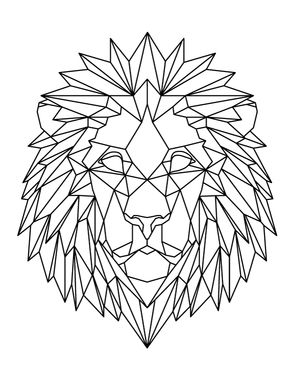 Printable geometric lion head coloring page