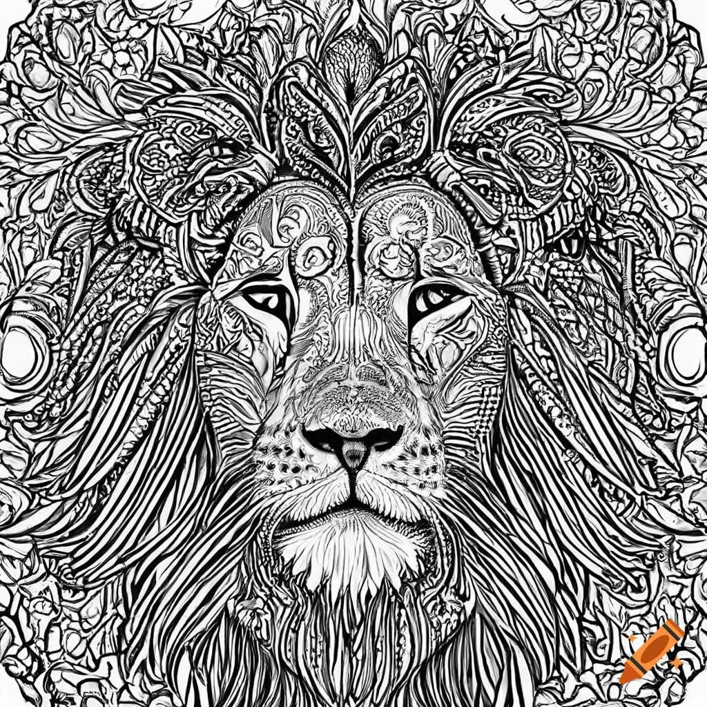 Detailed lion coloring page for adults on