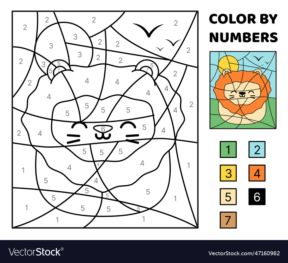 Lion color by number squishmallow coloring page vector image