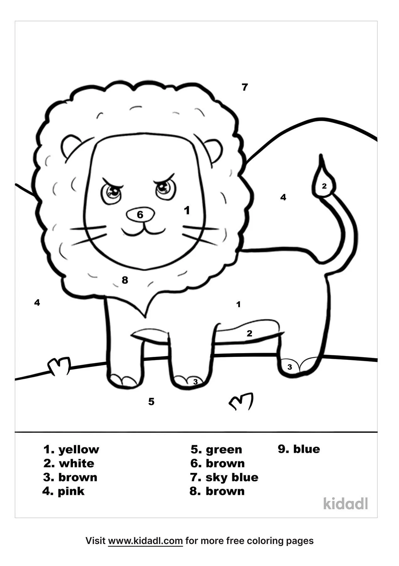 Free lion color by numbers coloring page coloring page printables