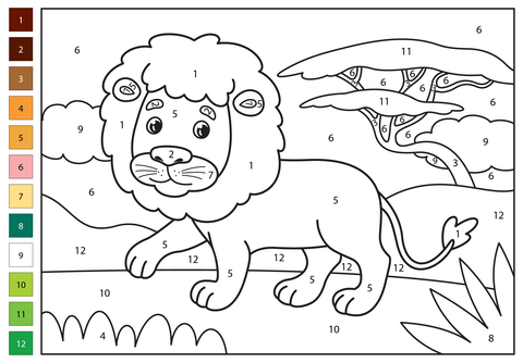 Lion color by number free printable coloring pages