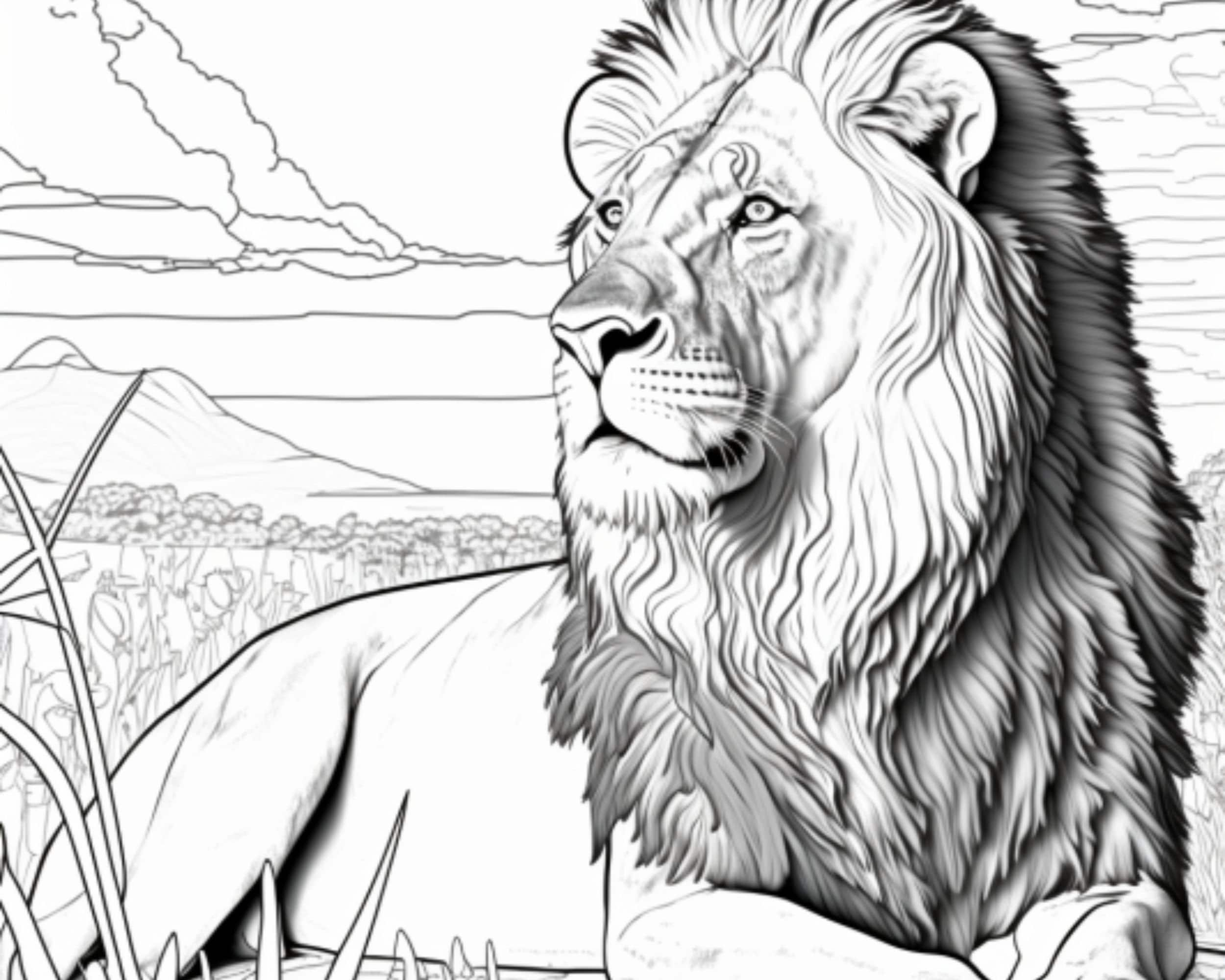 Lion coloring pages majestic black white outlined printable pdf in us letter and a size digital download