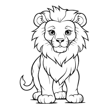 Premium vector lion coloring page for kids lion coloring page lion coloring page