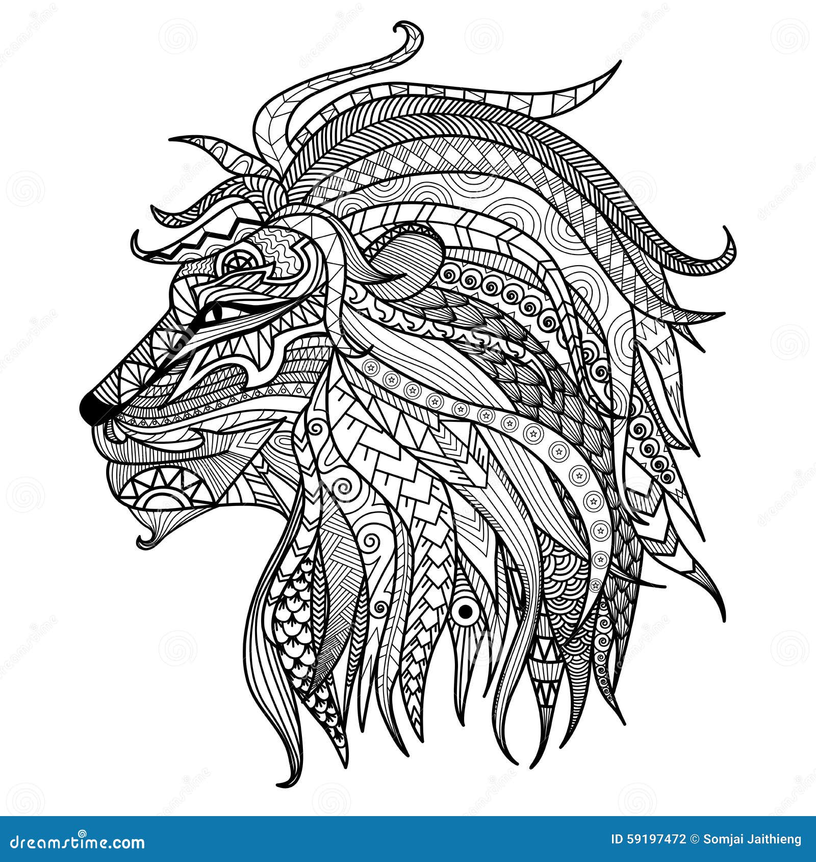 Hand drawn lion coloring page stock vector