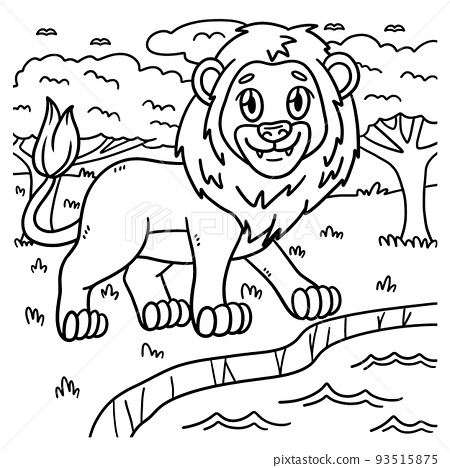 Lion animal coloring page for kids