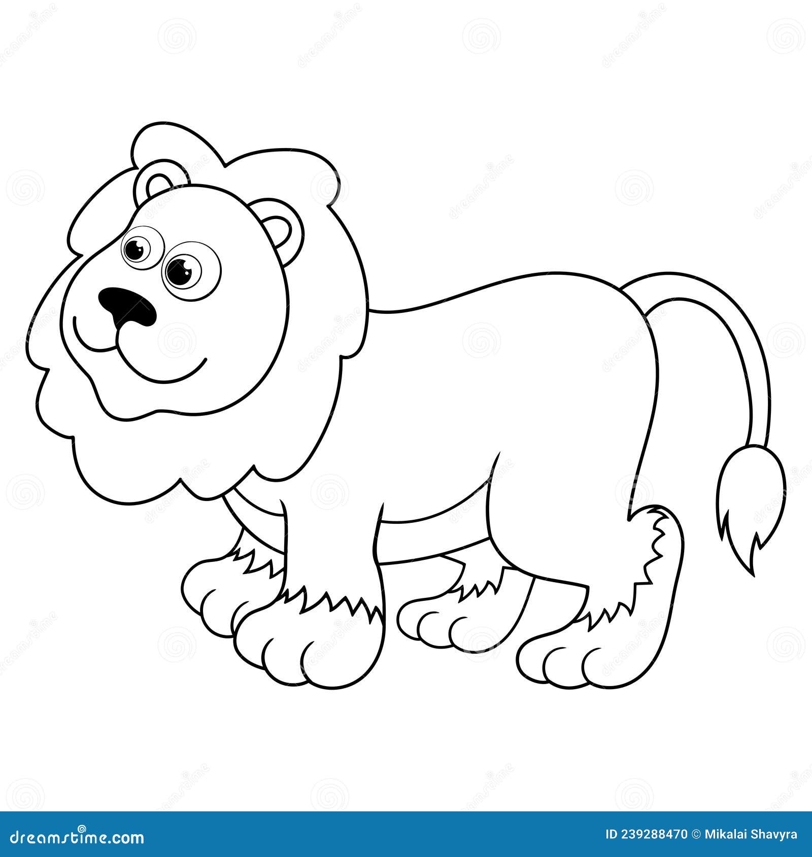 Colorless cartoon young lion coloring pages template page for coloring book of funny lion king for kids stock vector