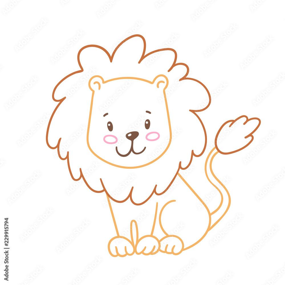 Coloring page with cute lion coloring book for children with color contour vector