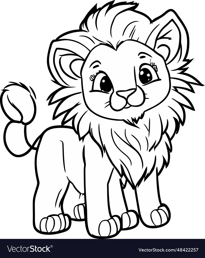 Coloring pages animals cute lion stands and smiles