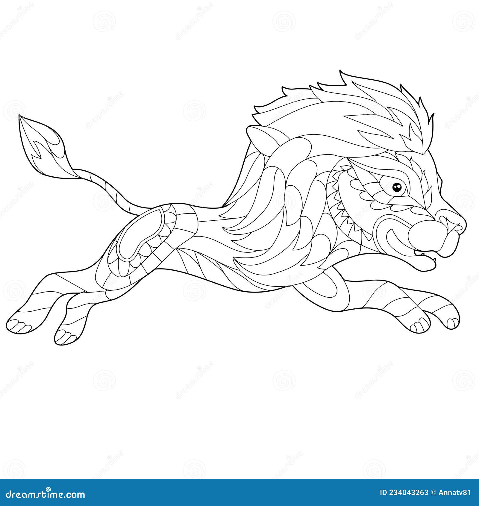 Contour linear illustration for coloring book with decorative cute lion beautiful animal anti stress picture stock illustration