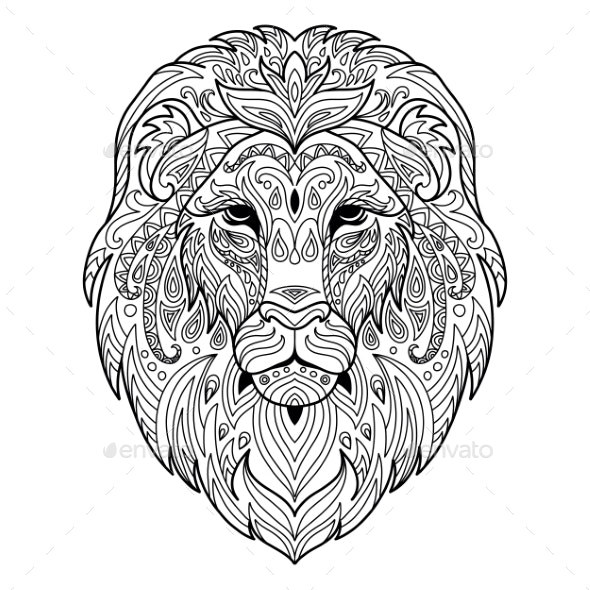 Tangle lion coloring book page for adult vectors