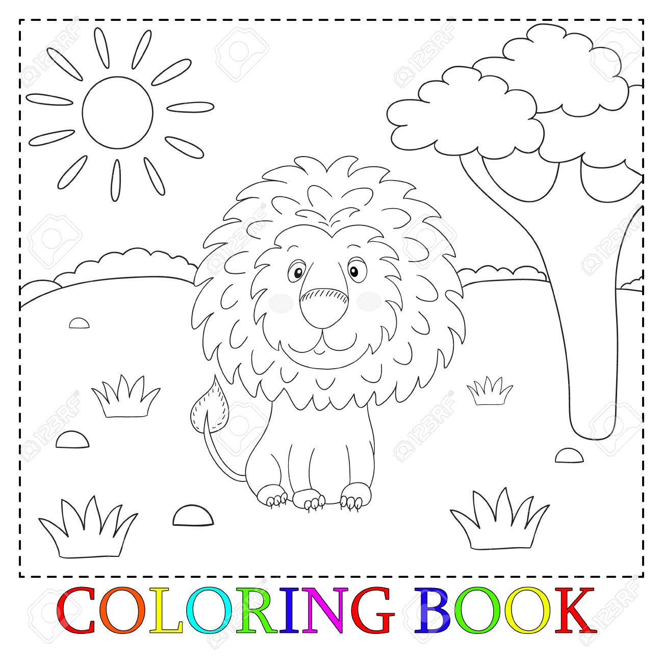 Cute lion cartoon with heart illustration color and contour coloring book royalty free svg cliparts vectors and stock illustration image