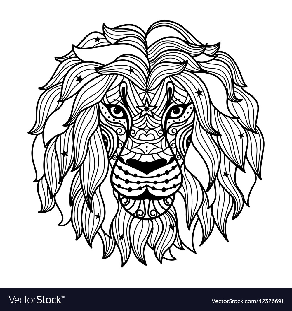 Lion head outlineantistress coloring page vector image