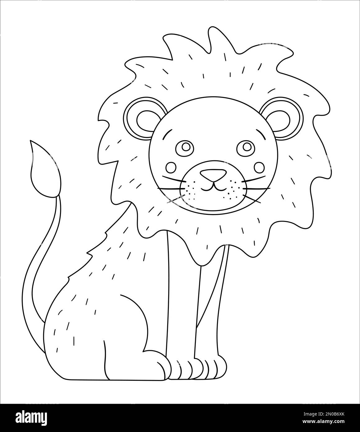 Vector cute lion outline funny tropical exotic animal black and white illustration fun coloring page for children jungle summer clip art stock vector image art