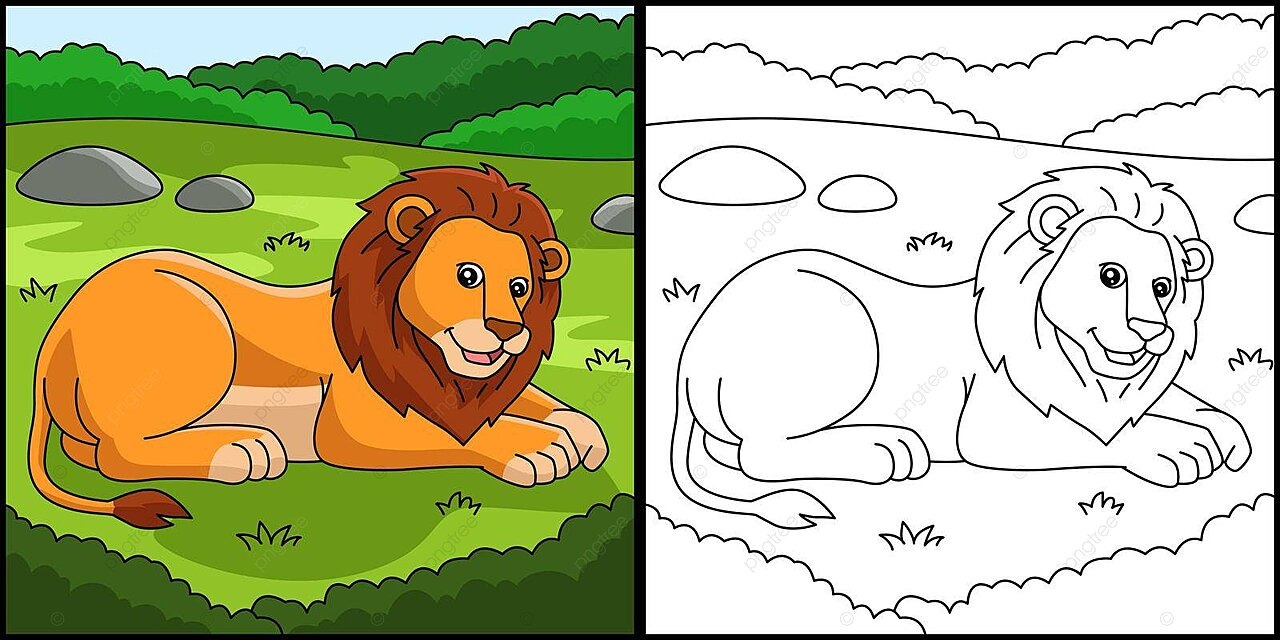 Lion coloring page colored illustration kids clipart filled color vector lion drawing rat drawing lip drawing png and vector with transparent background for free download