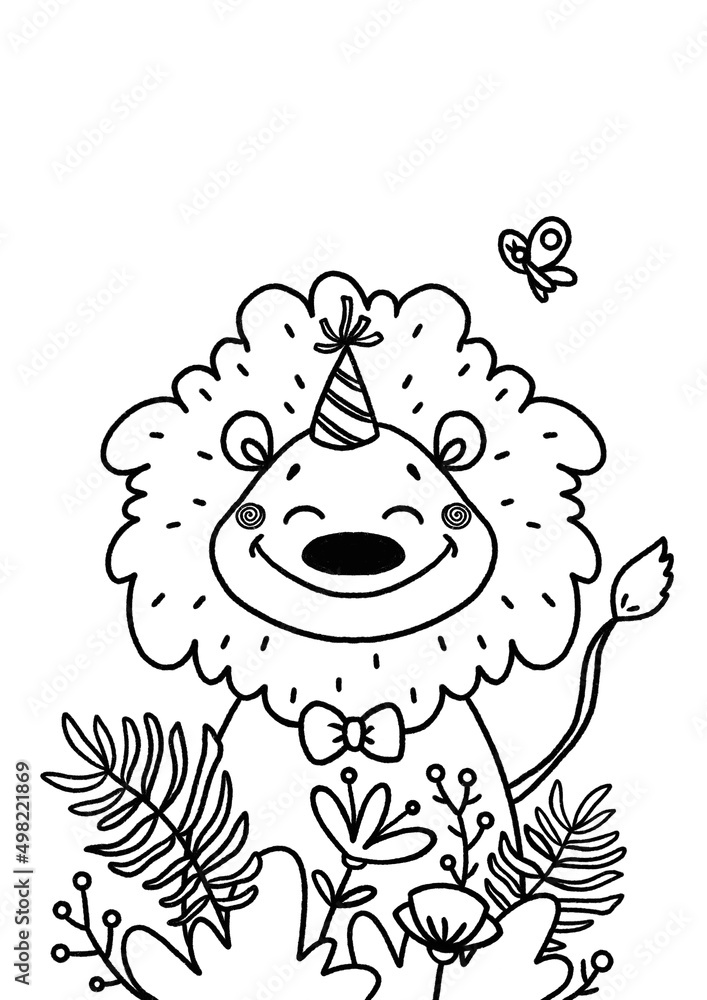 Cute cartoon lion character outline simply easy coloring page for kids contour drawing characters nursery design elements for poster cards coloring book ilustraciãn de