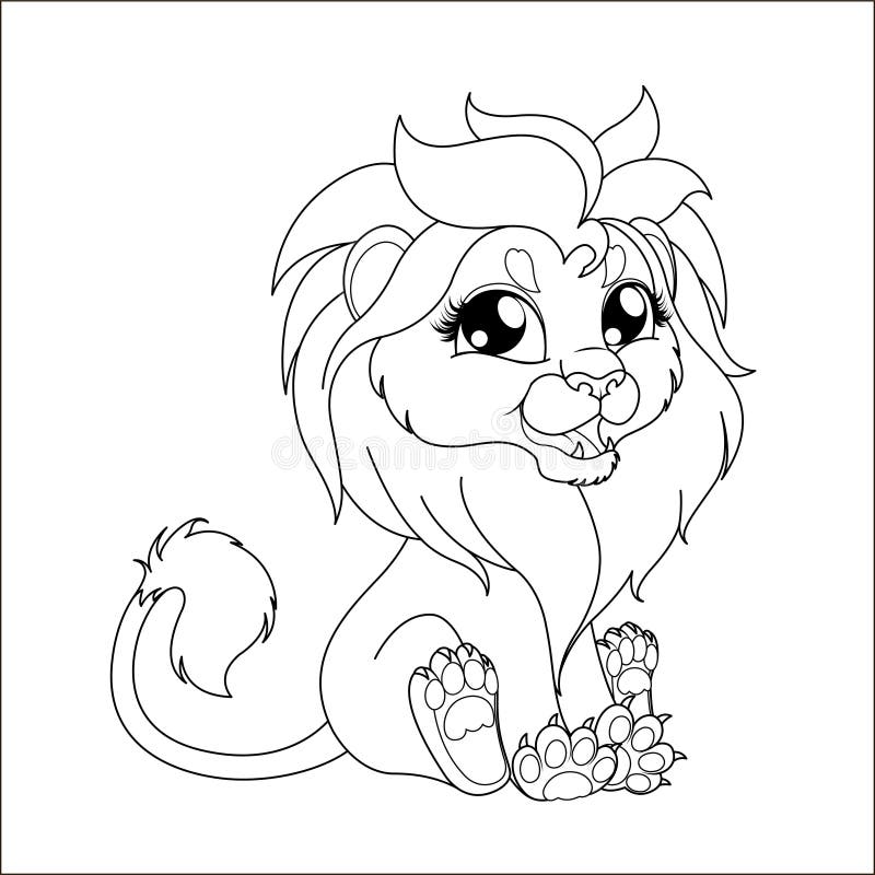 Cute hand drawn baby lion drawing contour for coloring stock vector