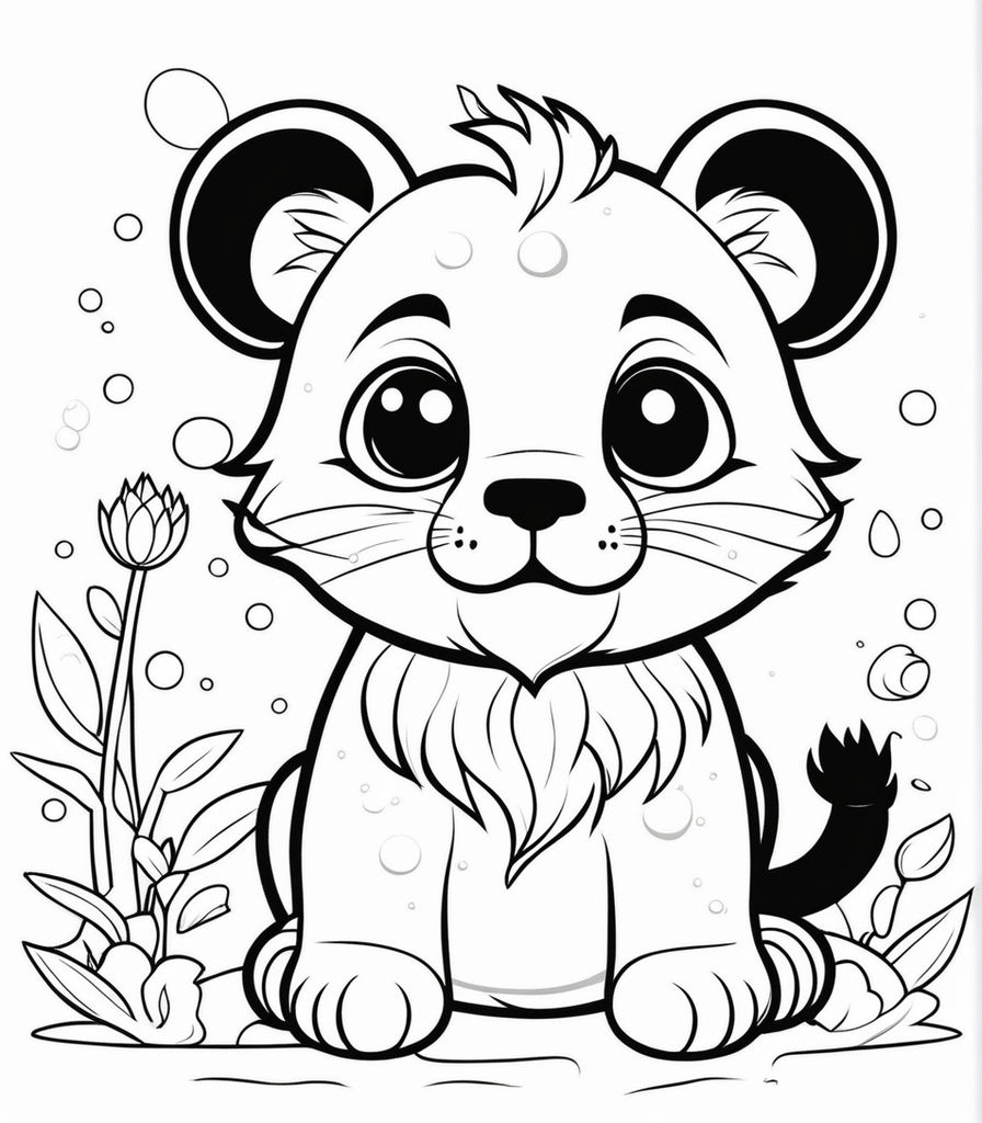 Lion and tiger in jungle coloring page for children