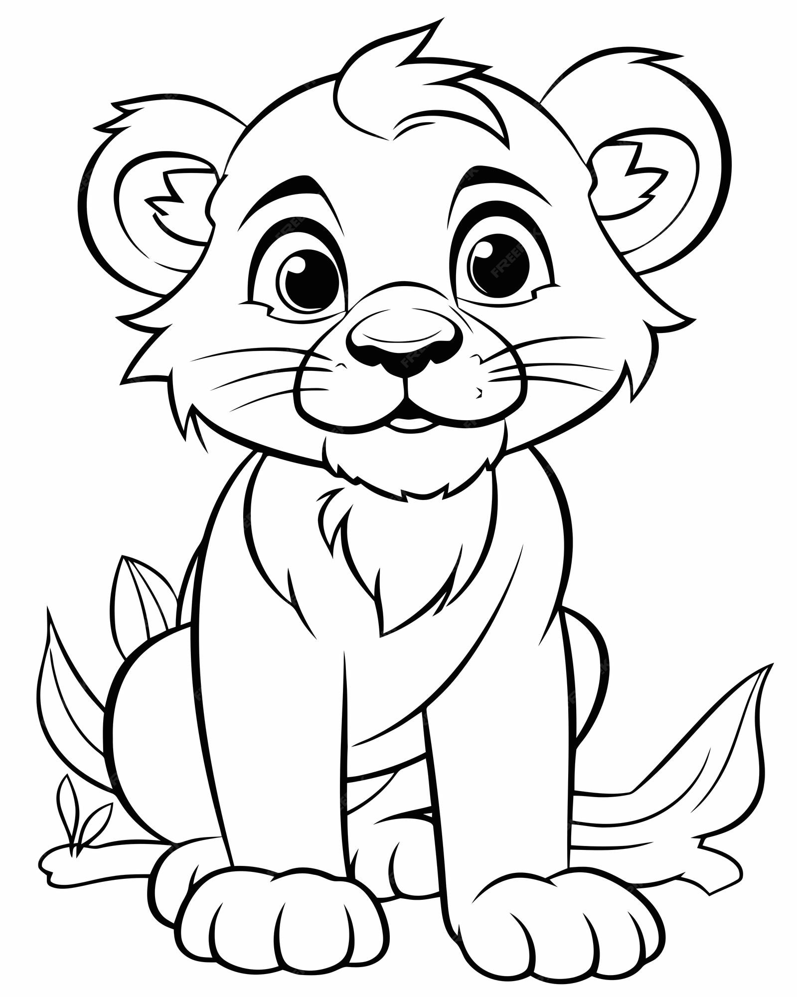 Premium vector a lion cub coloring page for kids