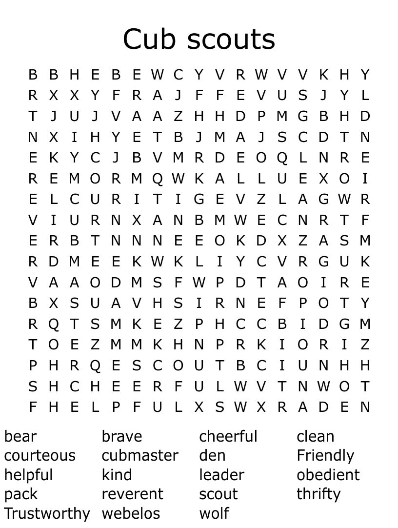 Cub scouts word search