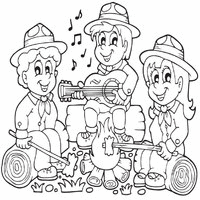 Boy scouts around a campfire coloring pages