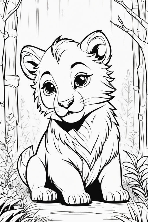 Cute lion cartoon coloring page for kids