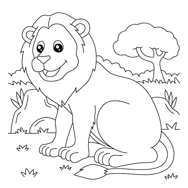 Premium vector lion coloring page for kids