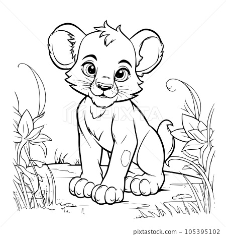 Lion cub coloring page drawing for kids