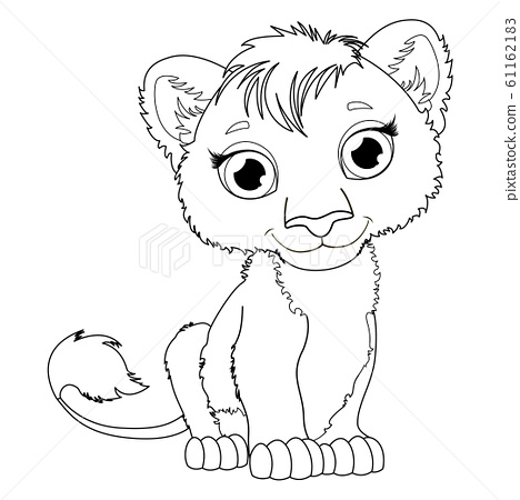 Coloring page for kids with cute cartoon lion